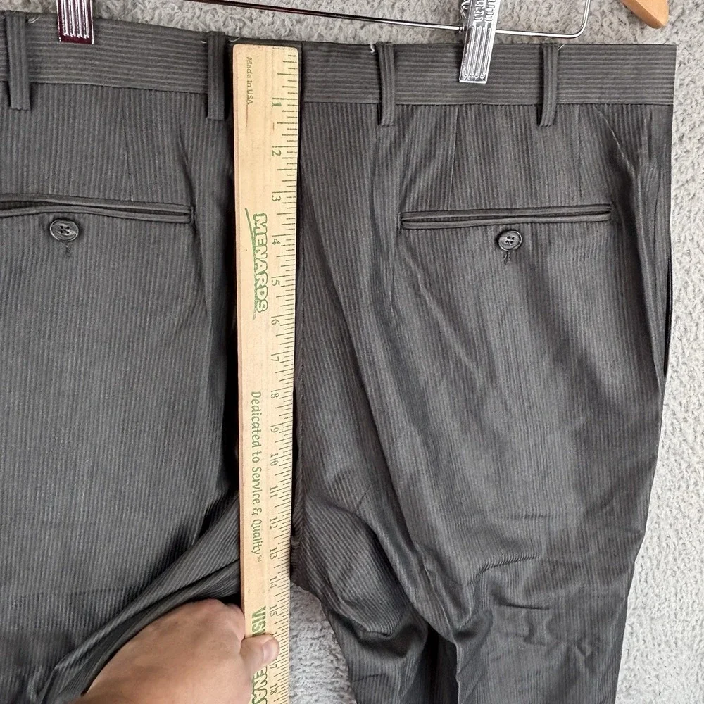 Canali Dress Pants Mens 34x28 Gray Stripe Flat Front Wool Slacks Made Italy